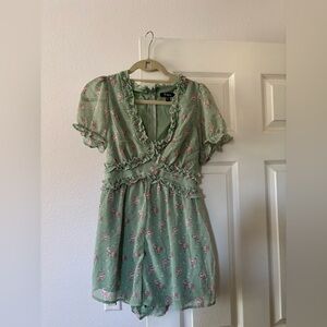 Trixxi Green Floral Ruffle Romper